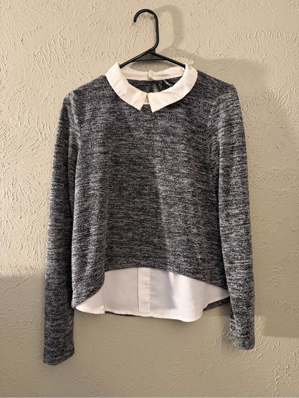 Gray Knit Layered Sweater with White Collar